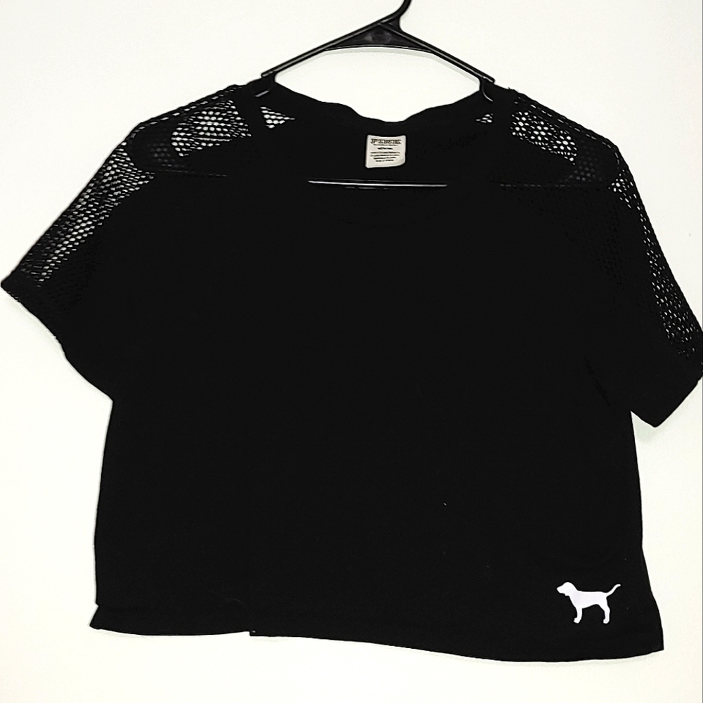 PINK black crop top. Size M